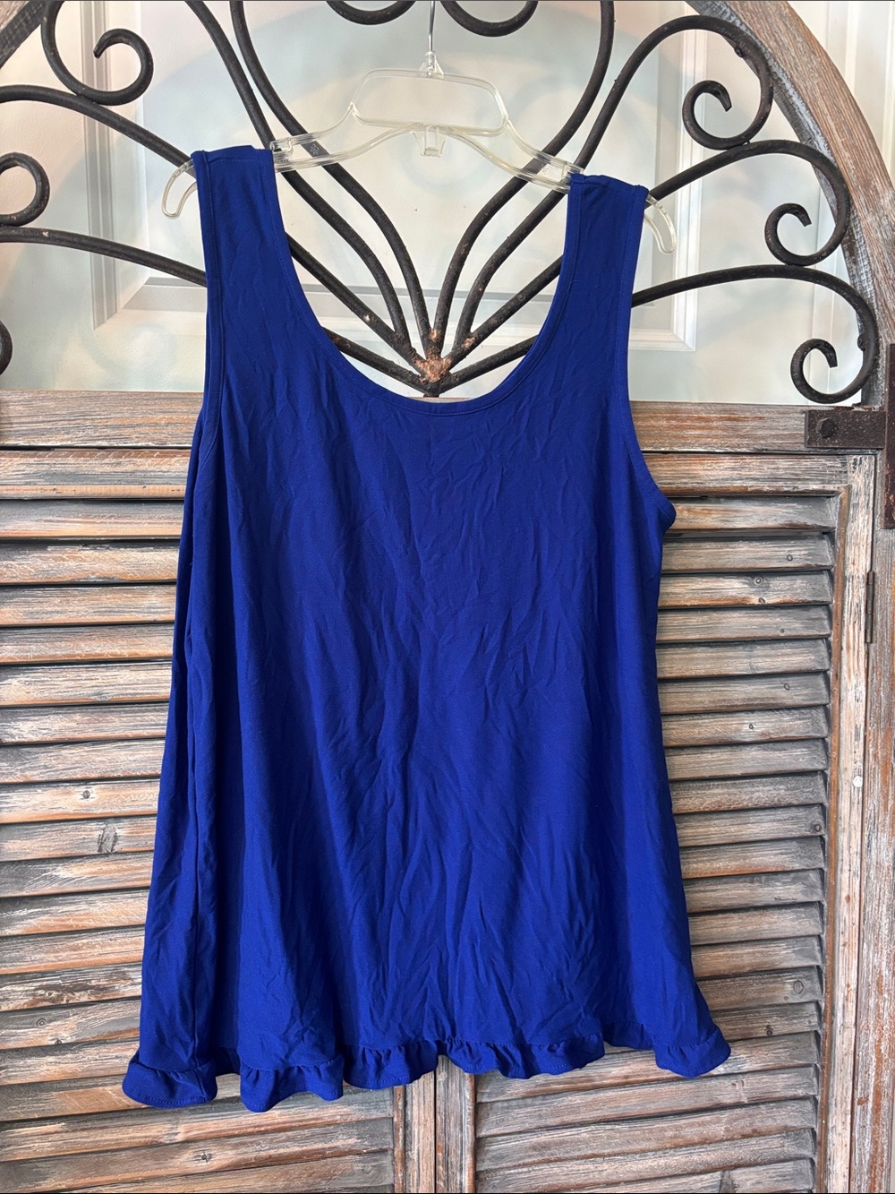 crown & ivy Royal Blue Scoop Neck Ruffle Hem Tank